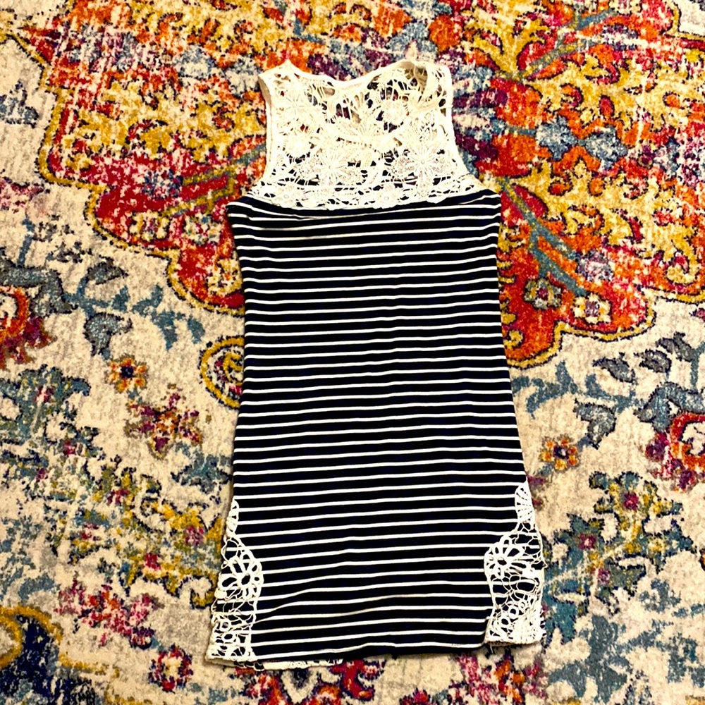 Stripe navy dress with lace top
